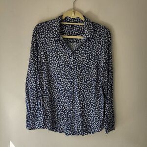 TOPSHOP Ditzy Daisy Blue Viscose Button-down Long Sleeve Top Size US 10